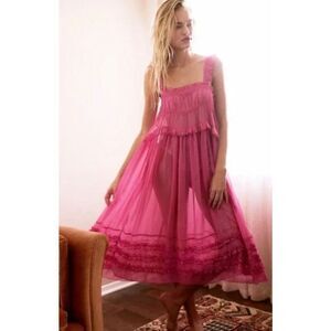 Free People Pink Moon Phase Sheer Midi Dress NWT SZ XS